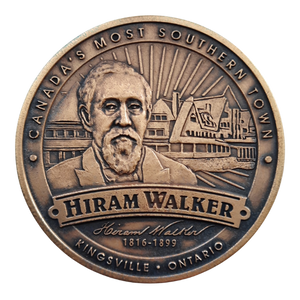 Hiram Walker coin Coin featuring Hiram Walker and the Mettawas Hotel.